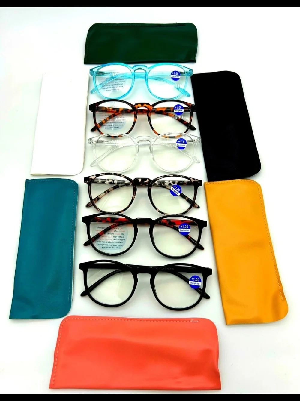 GIBLOGO +1.00 Blue Light Blocking Reading Glasses 6 Pack Mixed Colors Case